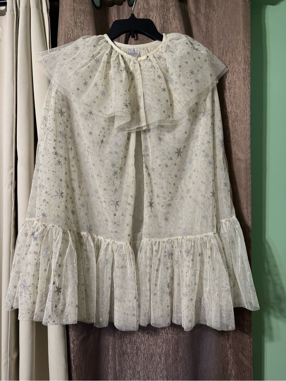 Hanna Andersson Girls Ivory/Silver Star Tulle Cape Glitter Ruffle Retail $86